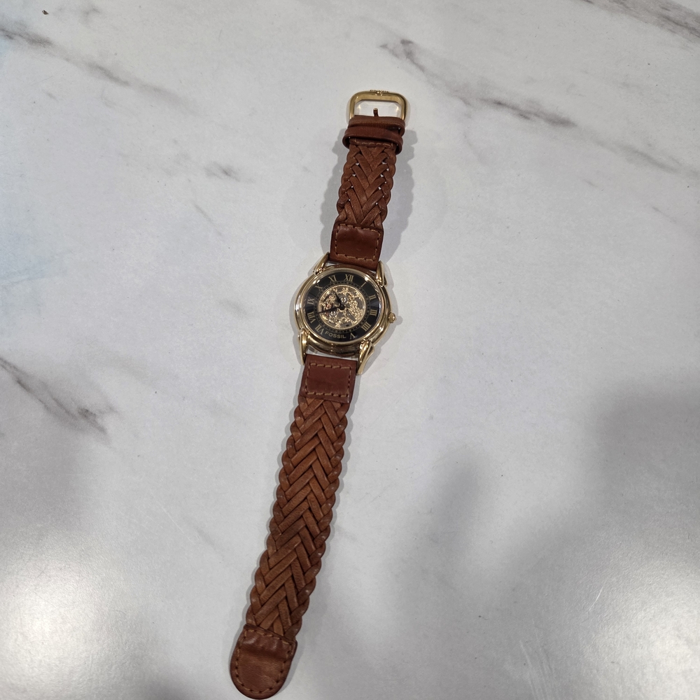 FOSSIL - UNISEX - SKELETON WATCH W/ GENUINE LEATHER BAND - QUARTZ ANALOG SK-4928 - Picture 7 of 8